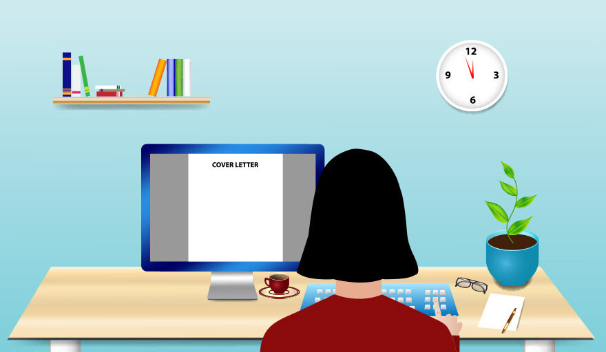 Cartoon image of person sitting in front of computer