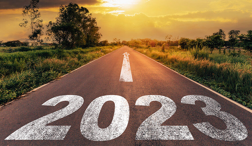 Road with the text "2023" painted on it