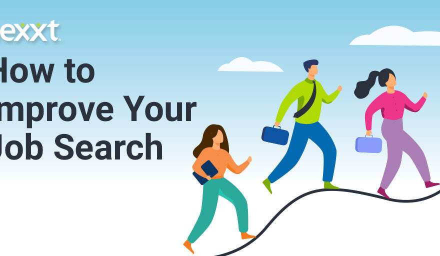 Cartoon image of three people with a sky background and the copy "How to Improve Your Job Search"